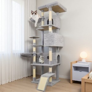 Sapphtopaz Cat Tree, Multi-Level Cat Tower with Large Condo Sisal Scratching Posts, Climbing Ladder, Hammock, Top Platform for Indoor Cats, Dark Gray - 1 of 4