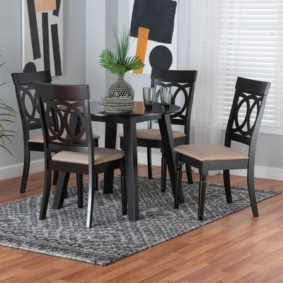 Baxton Studio Charlottle Modern Beige Fabric and Dark Brown Finished Wood 5-Piece Dining Set