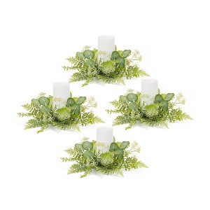 Foliage Candle Ring Set of 4 – 5 Inch Height – Green Fern and Eucalyptus Accent for Centerpieces By Melrose - 1 of 3