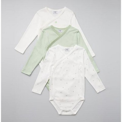Image of Stellou & Friends Cotton Crossbody Long Sleeve Onesies - 3 pk of Bodysuits for Babies - 0-3 Months / Green