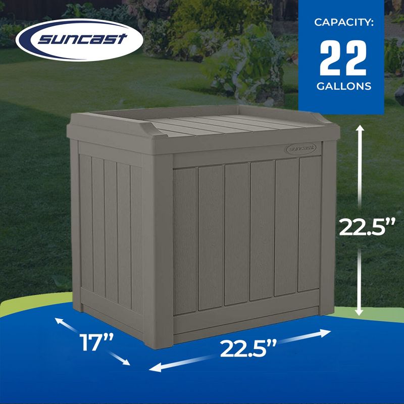 Suncast 22 Gallon Indoor or Outdoor Backyard Patio Small Storage Deck Box with Attractive Bench Seat and Reinforced Lid, Stone (4 Pack), 4 of 8