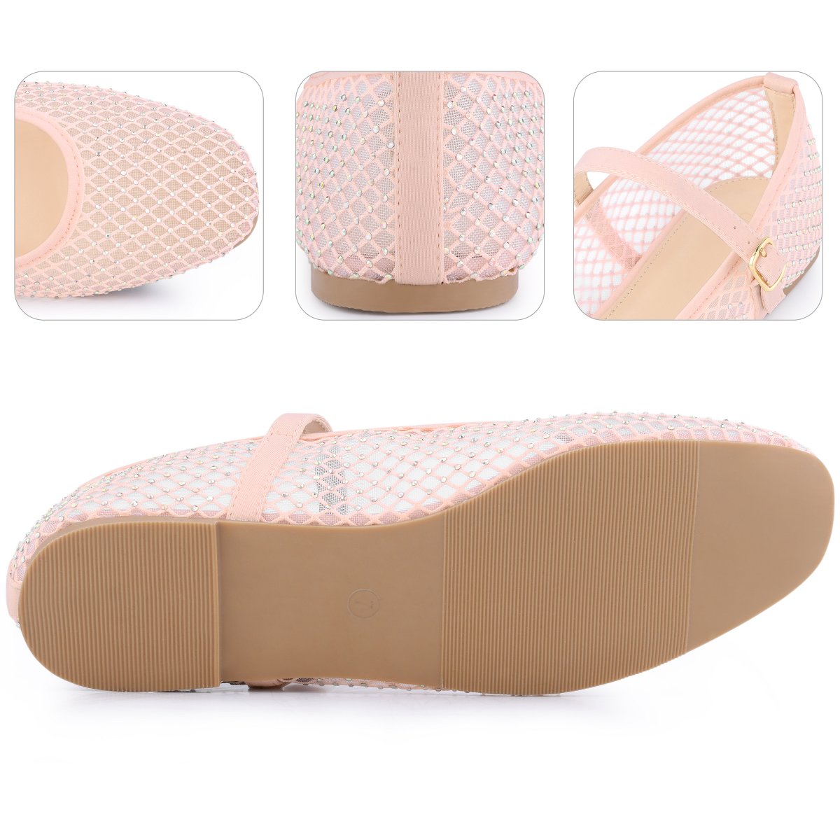 Обувь BLISSFUL STEP Women's Rhinestone Breathable Mesh Round Toe Ballet Flats Pink 7 — фото 4