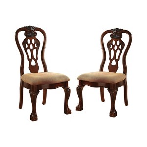 Set of 2 Belliere Elegant Wood Carved Padded Side Chair Cherry - Sun & Pine, Brown