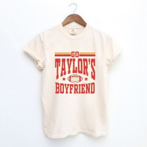 Simply Sage Market Women's Go Taylor's Boyfriend Football Short Sleeve Garment Dyed Tee - 1 of 4