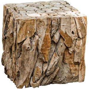 Uttermost Rustic Country Cottage Reclaimed Teak Wood Square Cube Table 17" Wide Smoothly Sanded Tabletop for Living Room Bedroom - 1 of 2