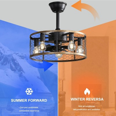 20'' Caged Rustic Farmhouse Ceiling Fan with Lights Remote Control, Reversible DC Motor, 6 Speeds Ceiling Fan Light Fixture for Dining Room Bedroom