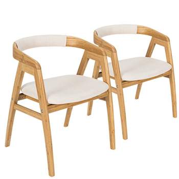 Costway Set of 2 Bamboo Accent Chairs Leisure Chairs Armchairs w/ Seat Cushion