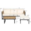3 PCS Outdoor Sofa Set, 3-Seater Sofa Set with Table and Ottoman, Acacia Wood Sofa with Metal Frame and Polyester Cushion-Coolbibila - 4 of 4