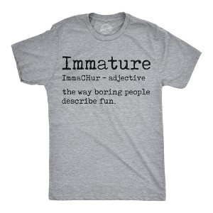 Mens Funny T Shirts Immature Definition Sarcastic Dictionary Graphic Novelty Tee For Men - Crazy Dog Men's T Shirt Light Grey XL - 1 of 4