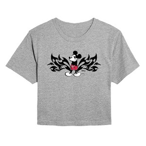 Women's Disney Y2K Flame Mickey Tattoo Cropped Graphic T-Shirt