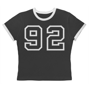 Rerun Island Women's 92 Collegiate Outline White Short Sleeve Graphic Cotton Retro Vintage Ranger Baby Tee - Caviar White L - 1 of 4