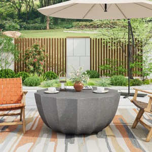 35" Outdoor Patio Coffee Table,Indoor Irregular Cement Coffee Table,Water Resistant Table For Garden Backyard,No Assembly Required-Coolbibila - 1 of 4