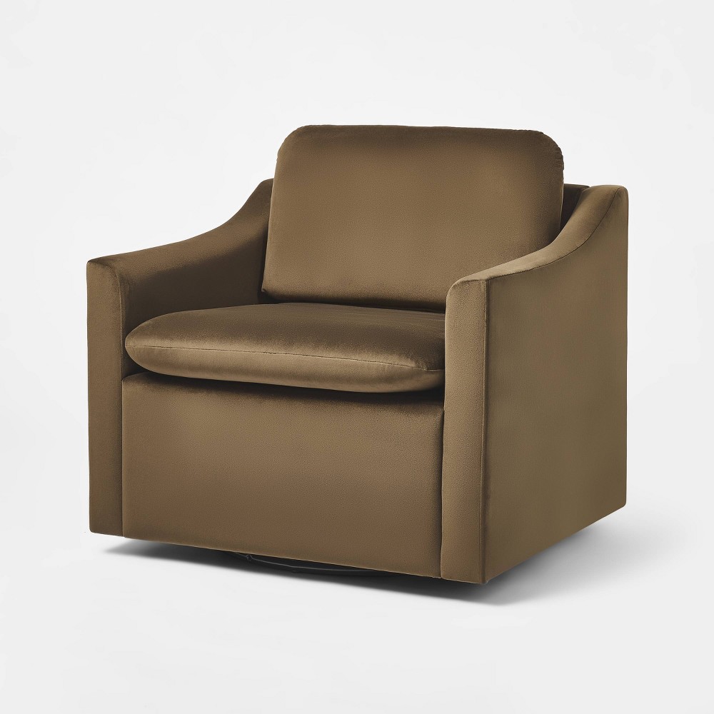 Photos - Chair Fully Upholstered Swivel Accent  Dark Brown Velvet - Threshold™ desig