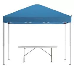 Flash Furniture 10'x10' Pop Up Event Canopy Tent with Carry Bag and 6-Foot Bi-Fold Folding Table with Carrying Handle - Tailgate Tent Set