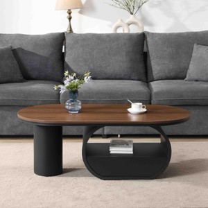 INFURNIC Coffee Tables Luxury Modern Oval Coffee Table with Storage Drawer and Faux Marble Top for Living Room, Black, 47.24"*23.62"*16.93" - 1 of 4