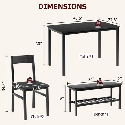 Dining Table Set for 4, Modern Kitchen Table with 2 Chairs and Bench for Small Space
