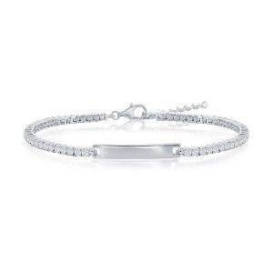 Bella Silver Sterling Silver Tennis CZ ID Bracelet - Silver - 7+1 Inch - 1 of 2