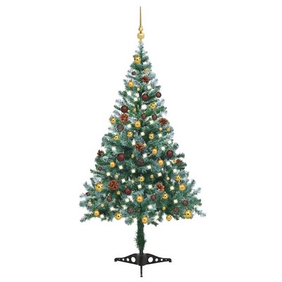 Frosted Pre-lit Christmas Tree with Ball Set&Pinecones 59.1"