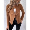 Women Jackets Lapel Long Sleeve Faux Suede Notch Cropped Jacket with Zip Pocket - 2 of 3
