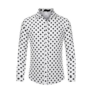 Lars Amadeus Men's Button Down Long Sleeves Casual Polka Dots Print Shirts - 1 of 4