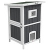 PawHut Outdoor Cat House, Wooden Feral Cat House 2 Tiers Cat Shelter with Weatherproof Roof, Removable Floor, Escape Doors, for 1-2 Cats, Gray - 4 of 4