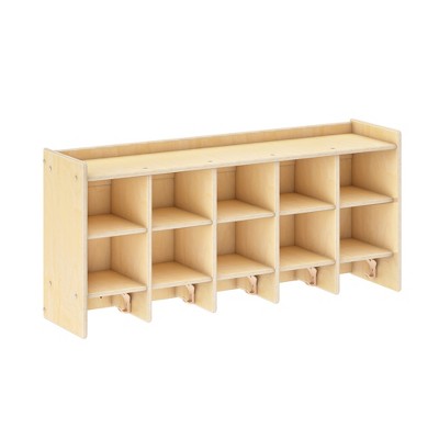Guidecraft EdQ 10-Section Wall Mounted Locker, Kids Wooden Classroom Storage w/ Cubbies, Compartment Storage w/ Bins & Hooks for Playroom & Preschool
