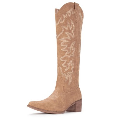 Cowboy Boots For Women Knee High Boots Side Zipper Western Boots Camel