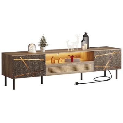 DOMETOUR 71 Inch TV Stand with LED Lights & Power Outlet, Gaming Media Console for TVs Up to 80 Inch with 2 Cabinets