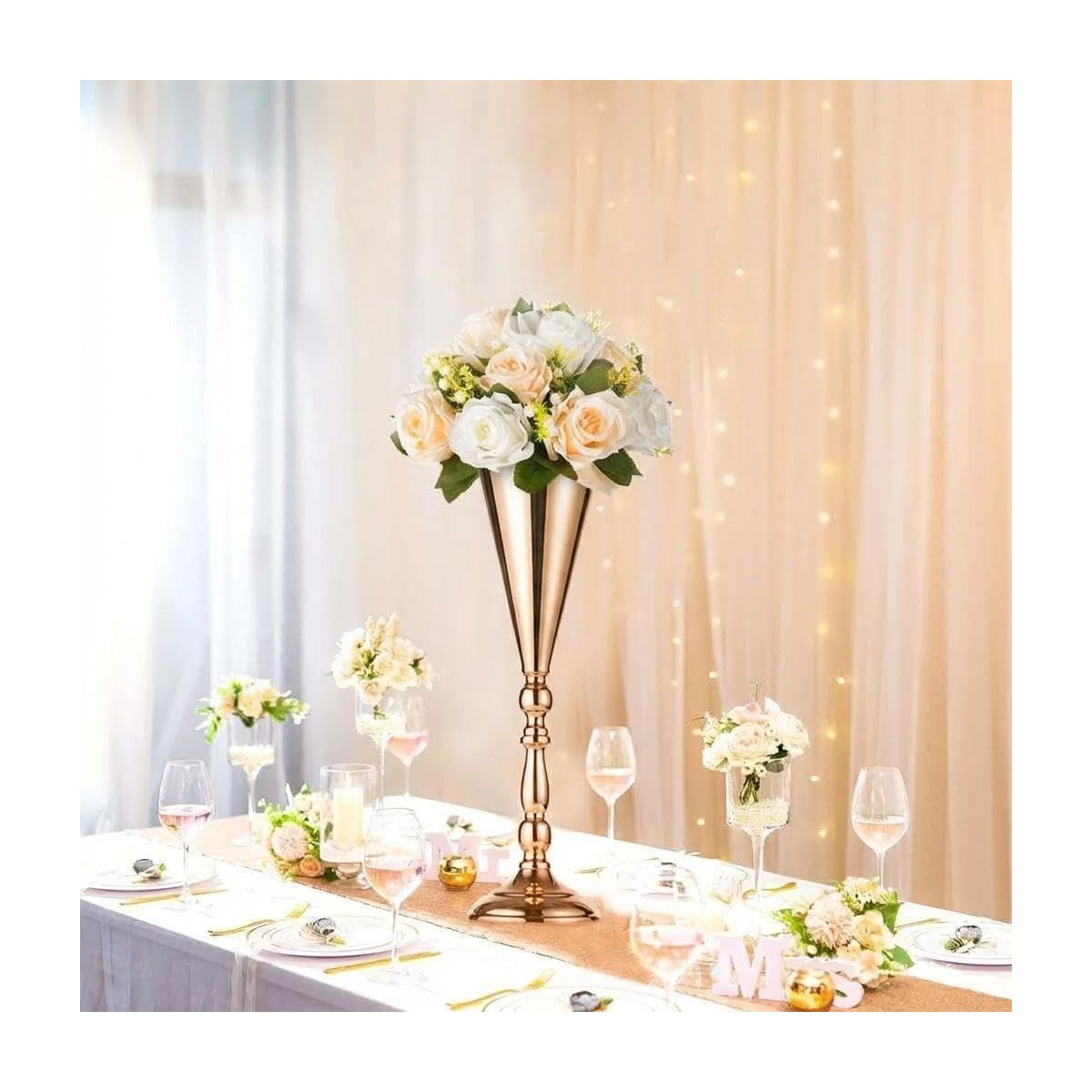 2 PCS Wedding Centerpieces Gold Vases, Metal Flower Trumpet Vase, Flower Stand Table Decoration for Wedding, Reception, Party, Anniversary - thumbnail 3