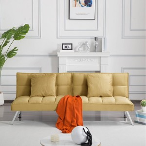 MAYEERTY 67.7" Futon Sofa Bed - 5-Position Adjustable Backrest, Velvet Upholstery, Tufted Design, 2 Pillows - 1 of 4