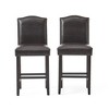 Upholstered Counter Height Barstools with Nailhead Trim, Fabric and Walnut Legs for Kitchen - 3 of 4