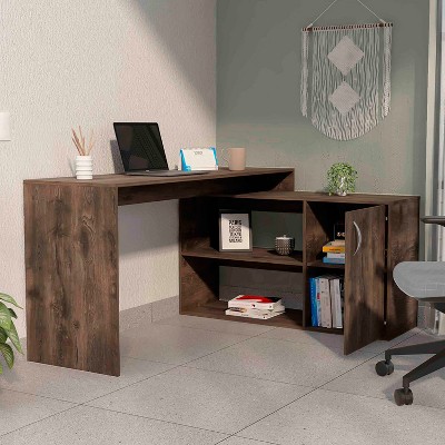 Vynxaria Dallas L-Shaped Home Office Desk with Shelves & Cabinet - Stylish & Functional