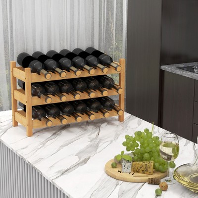 Natural Bamboo 3-Tier 18-Bottle Wine Rack Shelf