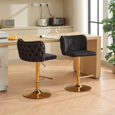 INFURNIC Counter and Bar Stools Swivel Velvet Barstools Tufted Back with Gold Base for Home Kitchen Island, Black, 18.1"*19"*42.9"