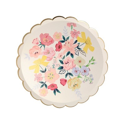 English Garden Floral Side Plates with Gold Foil Detail, Pack of 8