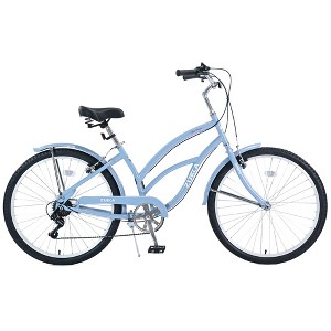 CAVINAS 26 Inch Cruiser Bike with Shimano 7-speed Shifter and Derailleur Design,Steel Bicycle with Front and Rear V Brakes,Light Blue - 1 of 4