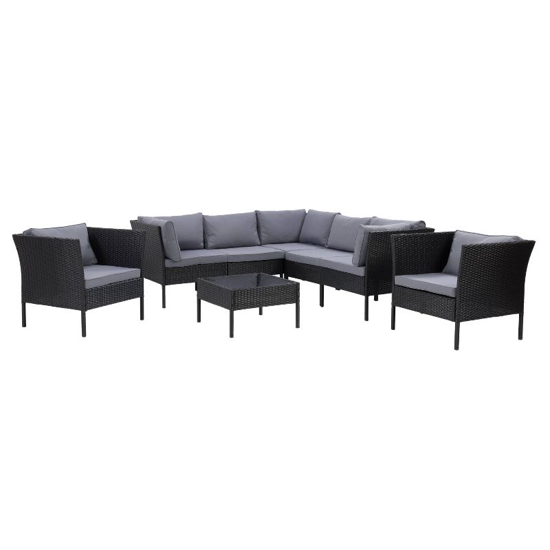 Parksville 8pc L Shaped Patio Sectional Set with 2 Chairs - Black - CorLiving, 1 of 9