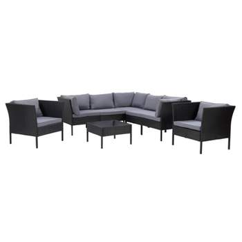 Parksville 8pc L Shaped Patio Sectional Set with 2 Chairs - Black - CorLiving