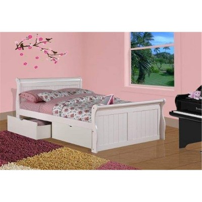 Donco Kids Sleigh Full White Bed With Dual Underbed Drawers