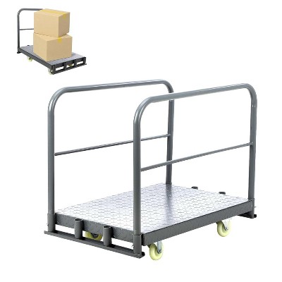 2-in-1 Steel Panel Truck Cart – Heavy Duty Platform Truck with 2000 LBS Capacity, 24" x 36" Deck, 3 Removable Handrails & 4 Casters