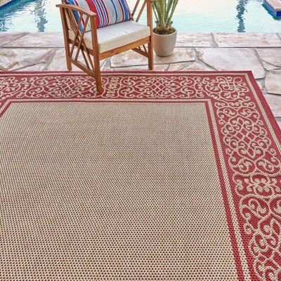 Sand and Red Flat Woven Rectangular 5' x 7' Synthetic Area Rug
