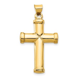 Black Bow Jewelry Men's 14k Yellow Gold Hollow 3D Polished Cross Pendant - 1 of 4