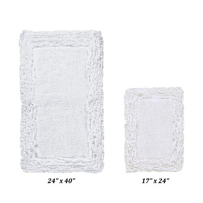 Shaggy Border Collection 2-Piece Bath Rug Set 100% Cotton Tufted Weave Ruffle Border Pattern Bathroom Rug for Machine Washable Bathmat