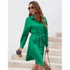 Clearlove Women's Satin Shirt Dress Leopard Print Long Sleeve Button Down Dresses with Belt - 3 of 4