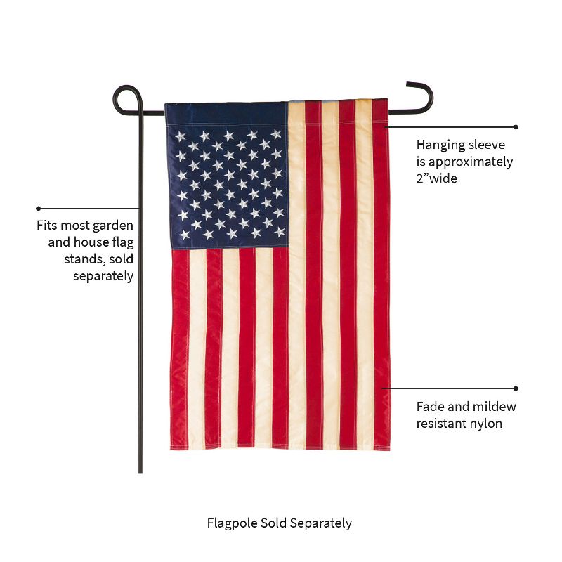 Evergreen Patriotic American Flag Tea Stained Garden Applique Flag 12.5 x 18 Inches Indoor Outdoor Decor, 4 of 8