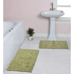Bell Flower Collection Tufted Bath Rugs, Extra Soft and Absorbent, Non-Slip Bath Mats, Machine Washable Bath Mats,, 2 Piece Set(M+L), Green - 1 of 4
