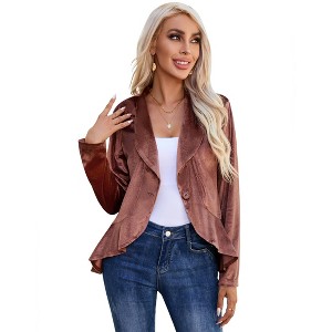 Clearlove Women's Long Sleeve Velvet Blazer with Cascading Ruffle Detail Single Button Closure - 1 of 4