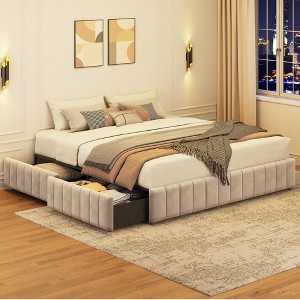 Yaheetech Upholstered Bed Frame Without Headboard With 4 Storage Drawers - 1 of 4