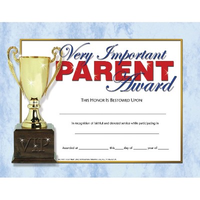 Hayes Very Important Parent Award Certificate 8.5" x 11" Pack of 30 (H-VA641)