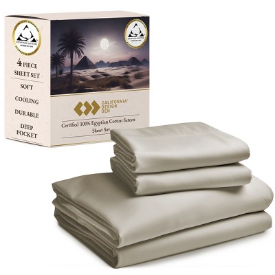 California Design Den Certified 100% Cotton Sheets, 4 Piece Bedding Sheets & Pillowcases Set with Deep Pocket, Sateen Cooling Sheets